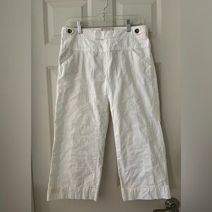 Anthropologie Cidra Cotton White Cropped wide leg pants w/stripes size 4